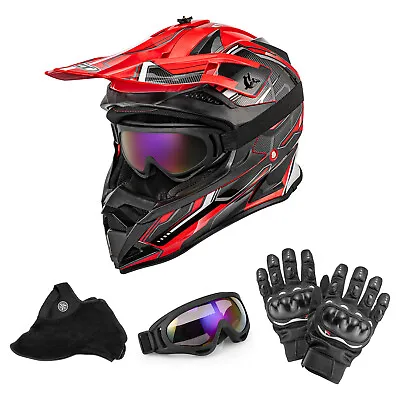 New Dirt Bike Helmet Motocross ATV TUV Offroad Waterproof Helmet Goggle/Gloves • $56.99