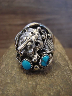 £112.91 • Buy Navajo Sterling Silver & Turquoise Growling Bear Ring By Saunders -  Size 10