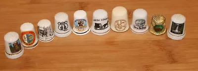 Collectible Thimbles Of Places In U.S./10 Thimbles (9-Porcelain/1-Metal) • $9