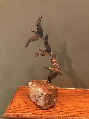 Vintage Bronze Art Sculpture Curtis Jere Three Birds In Flight Seagulls • $175