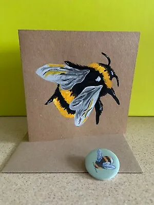 £4 • Buy Bee Birthday Card And Badge Handmade Hand Painted