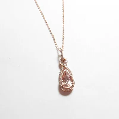 QUALITY COLOR DESIGN 14K Rose Gold 1 Ct Natural Pink Morganite Diamond Pendant • $425