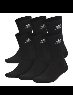 6 PAIR! Adidas Men's Originals Crew Socks Black Men's 8-12 Women's 10-13 • $29