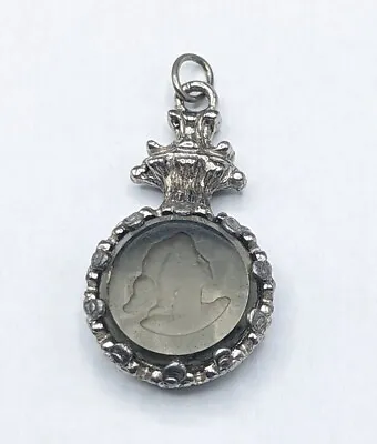 Vintage Goldette Silver Tone Gray Glass Charm Pendant Intaglio From Necklace • $15.99