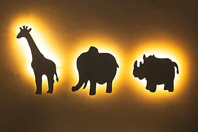 Kids Animal Night Light Wall Mounted LED Nursery Baby Childs Room Lamp Zoo White • £19.99