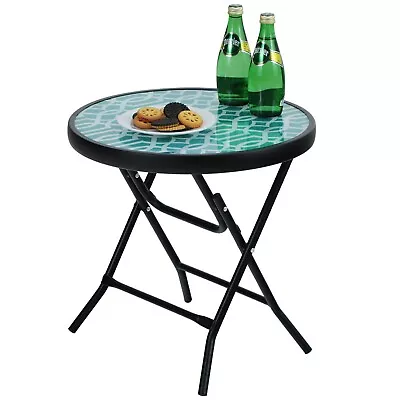 PHI VILLA Patio Bistro Side Table Foldable Coffee Table Outdoor For Garden Round • £31.99