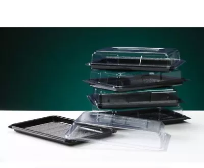 £14.95 • Buy Black Sandwich Platters & Clear Lids Buffet Party Cakes Rectangular Wedding 
