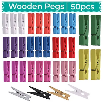 50pcs Mini Wooden Pegs 3.5mm Silver String-Clips For Wedding Cards And Photos • £4.29
