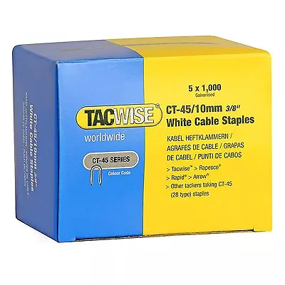 TACWISE CT45 10mm WHITE CABLE TACKER STAPLES 5000/BOX (5 X 1000 Packs) • £22.83