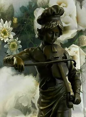 Art Nouveau Hot Cast Male Violin Player Bronze Sculpture Marble Base Figurine • $189