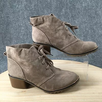 Merona Boots Womens 11 Block Heels Chukka Ankle Booties Beige Faux Suede Lace Up • $21.99