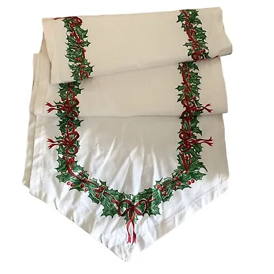 Holly Berry Table Runner Mantle Scarf Christmas Holiday White Damask 72 In X 14. • $14.98