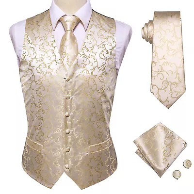 Men's Paisley Solid Dress Vest And Neck Tie Hankie Set For Suit Or Tuxedo Party • $23.99