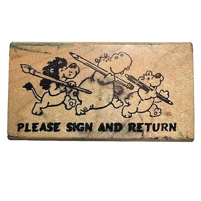 Kidstamps Michelle Dorman Rubber Stamp “Please Sign” 1990 #931  Wood Mount • $5.90