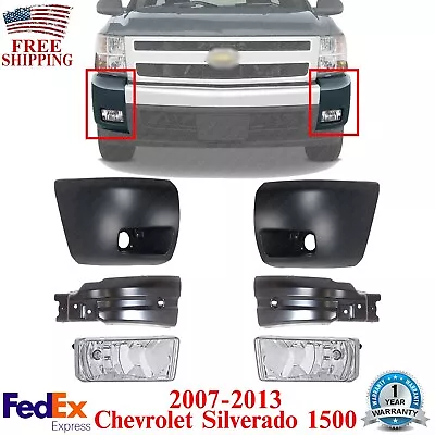 Front Bumper End Caps + Extensions & Fog Lights For 2007-13 Chevy Silverado 1500 • $164.87