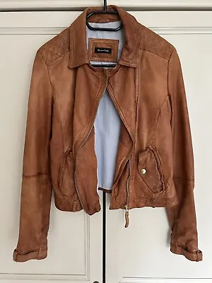 MASSIMO DUTTI Ladies Tan Leather Jacket - Size M • £49