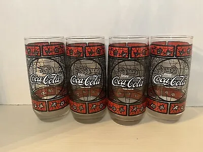 VTG Coca-Cola Tiffany Style Stained Glass Drinking Glasses/Tumblers Set Of 4 • $30