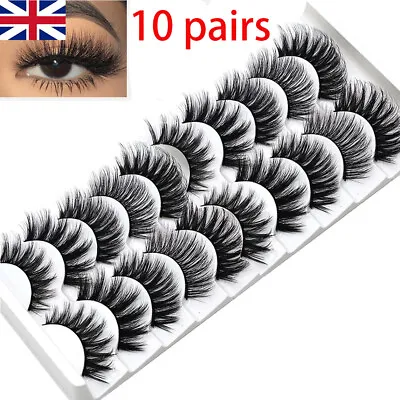 UK 10 Pair 3D Mink False Eyelashes Wispy Cross Long Thick Soft Fake Eye Lashes • £2.99