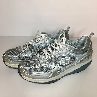 Skechers Shape-Ups XF Accelerators Toning Shoes 12320 Silver Blue Women's Sz 6.5 • $21.98