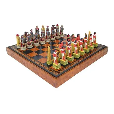 ROMANS Vs EGYPTIANS: Chess Set With Leatherette Chessboard & Box + Checker S • $424.64