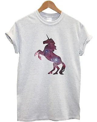 Unicorn Galaxy T Shirt Top Silhouette Men Women Girl Kid White Hipster Stars New • £14.99