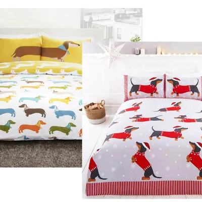 Dachshund Sausage Dog Reversible Duvet Quilt Cover Bedding Set With Pillowcases • $19.71