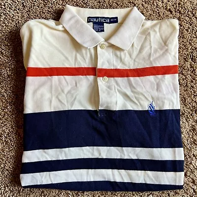 Vintage Nautica Rugby Polo Mens M ~ Striped Color Block Collared Preppy • $11.99