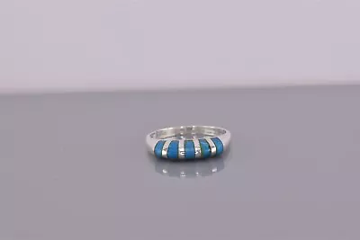 Sterling Silver Blue Turquoise Rounded Tapered Band Ring 925 Sz: 6 • $18.50