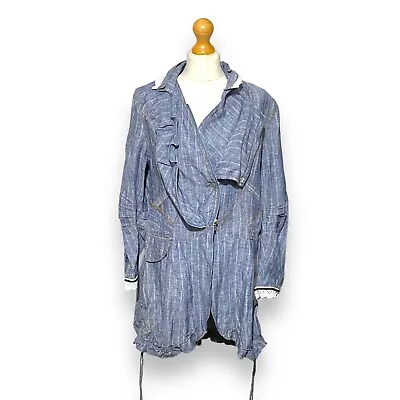 Fille Des Sables Linen Jacket Coat 14 16 Chambray Embellished Bohemian Artsy • £44.95