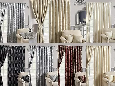 Jacquard Curtains Pencil Pleat Luxury Pair Fully Lined Ready Made Tiebacks • £37.49