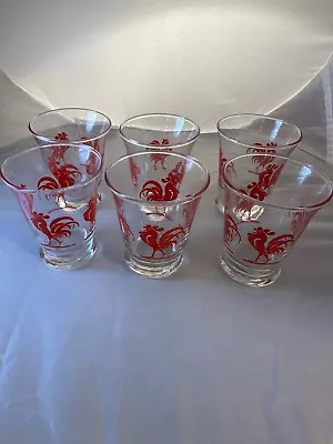 6 LIBBEY Small Juice Glasses Rooster Red VINTAGE MCM Excellent Condition • $12.95