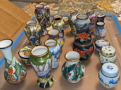 Collection Of Moorcroft Metal Enameled Vases Excellent To Perfect Condition. • $2000