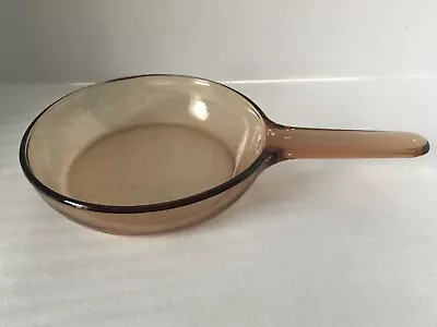 CORNING VISION FRANCE Amber 7.5 Inch Waffle Bottom Glass Skillet/Frying Pan EUC • $10.49