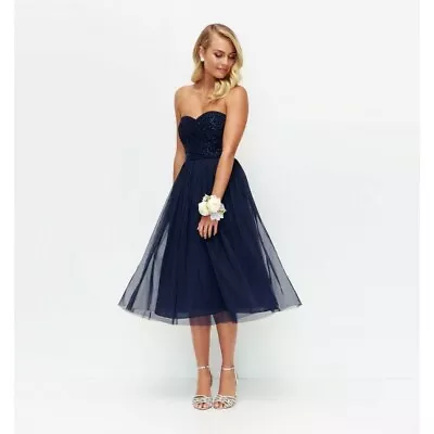 $69.90 • Buy FOREVER NEW Sarah Embellished Tulle Prom Midi Dress Size 16, Navy RRP $130 RARE!