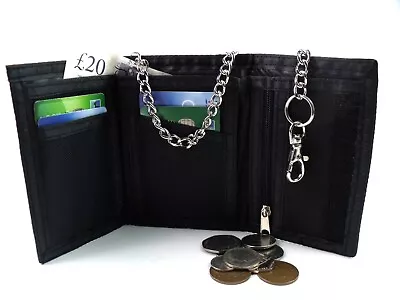 New Unisex Quality Canvas Coin Pouch Credit Card Holder Wallet Purse With Chain • £6.79