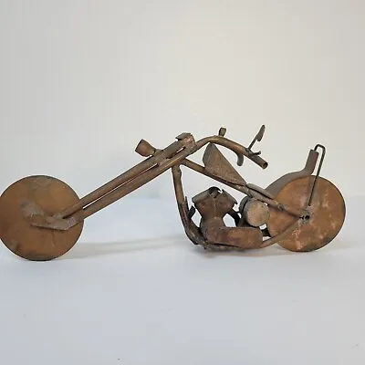 Vtg. Handmade Chopper Motorcycle Figurine Statue Scrap Metal Brutalist Biker  • $34.95