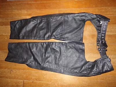 Never Worn Men's FMC Black Leather Zipper Leg Motorcycle Riding Chaps Size M • $19.99