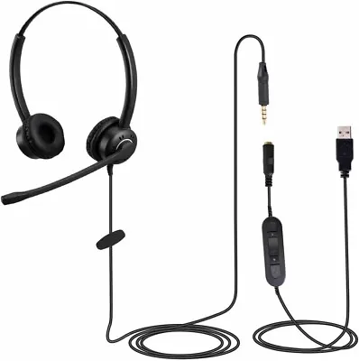 £15.99 • Buy 3.5mm / USB Computer Headset & Microphone Laptop Phone Teams  Skype Zoom Meeting