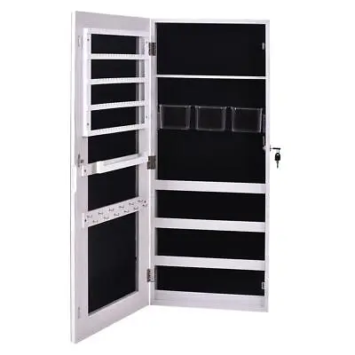 New Lockable Jewelry Mirror Cabinet Armoire Cosmetic Holder Wall Mounted • $64.99