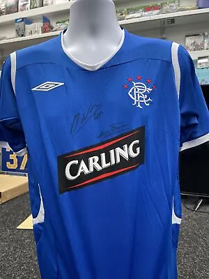 £60 • Buy Nacho Novo & David Weir Hand Signed 2009 Rangers FC Home Shirt - With COA