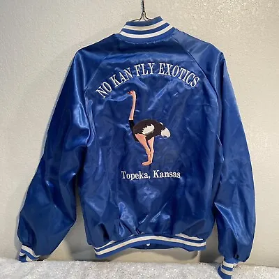 VTG 2 Sided No Kan Fly Exotics Bird Farm Ostrich Wind Breaker Polyester? Jacket • $26.25