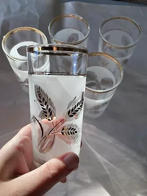 5 Mid Century Coveira Italian Glasses Frosted Gold Wheat Design • $15