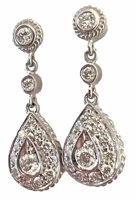 Vintage 18k White Gold Penny Preville Diamond Dangle Earrings Rope Edge • $2695