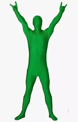 Green Morph Suit Costume KIDS Full Body Spandex Jumpsuit Size Large • $15.99