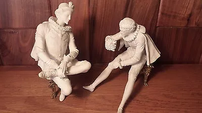 Pair Vintage Unique Court Jester Porcelain Figurines - On Fancy Brass Chairs • $175