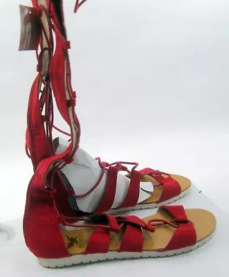 RED Fashion Lace Up  Gladiator  KNEE Sandals Women Size  5.5 • $9.99