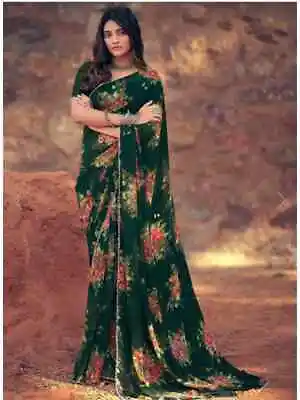 £24.99 • Buy Georgette Silk Saree Pearl Party Wear Bollywood Designer Indian Wedding Sari