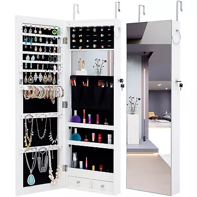 Jewelry Armoire Cabinet W/Full-Length Mirror 6LEDs Lockable Large Storage White • $139.99