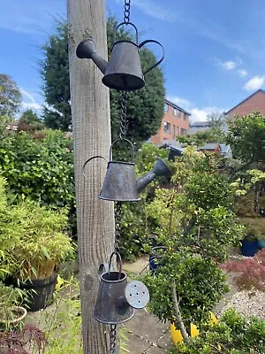 Watering Can Rain Chain Chime Garden Hanging Decoration Water Catcher Metal Bell • £21.95