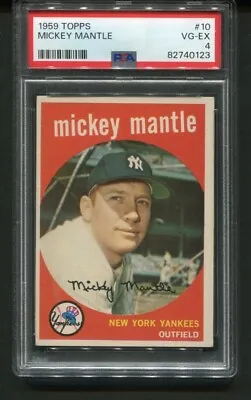 1959 Topps Mickey Mantle Yankees #10 HOF PSA 4 • $549.99